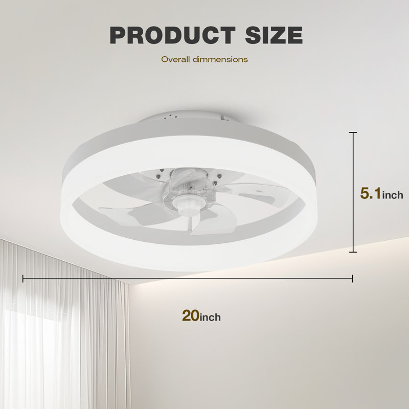 20''Flush Mount Modern Ceiling Fan With Lights and Remote Control, White