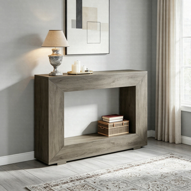 47.2" Farmhouse Console Table, 2-Tier Entryway Sofa Table With Storage Shelf, Rustic Wood Hallway Table, Gray