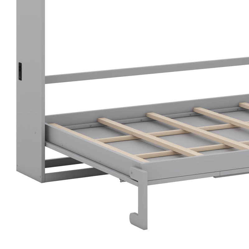 Lit escamotable avec station de charge USB, armoire murale escamotable en bois Murphy, Grey