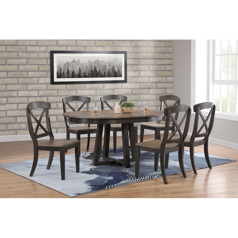 Ensemble de salle à manger extensible en bois massif avec rallonge Laesha, 7 pièces : 1 table, 6 chaises