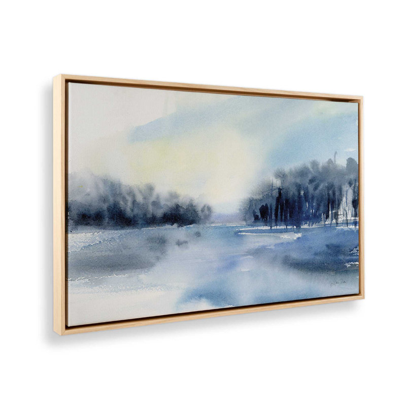 Imprimé brume d'hiver sur le lac, H 8,75 po x l 12,75 po x P 1,75 po, Encadrement brun