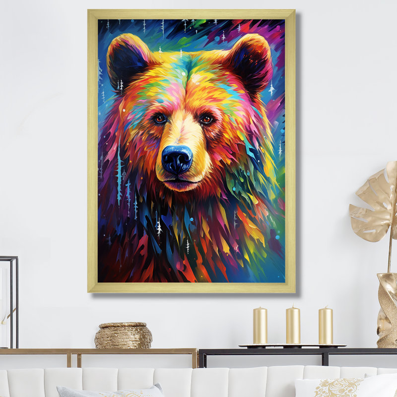 «Colorful Poppart Bear Majesty», reproduction sur toile, Cadre doré simple, H 20 po x l 12 po x P 1 po