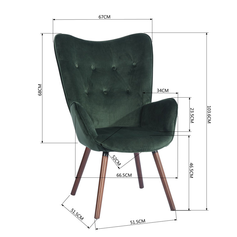 Moe Velvet Accent Chair, Green Velvet, Dark Brown/Black