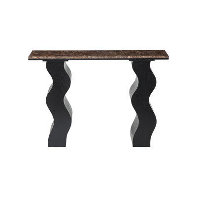 Console sculpturale à pieds ondulés, plateau en marbre naturel et supports en MDF noir, table d'entrée étroite de style moderne du milieu du siècle, idéale pour un corridor ou un salon.