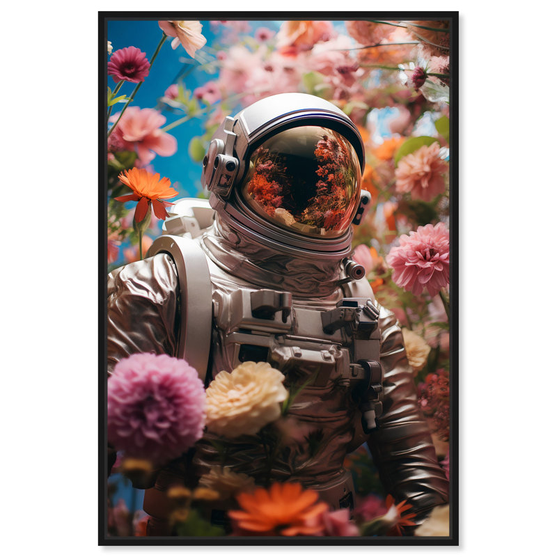Art romantique astronaute sur toile par Notoriart, Cadre noir, H 16 po x l 11 po
