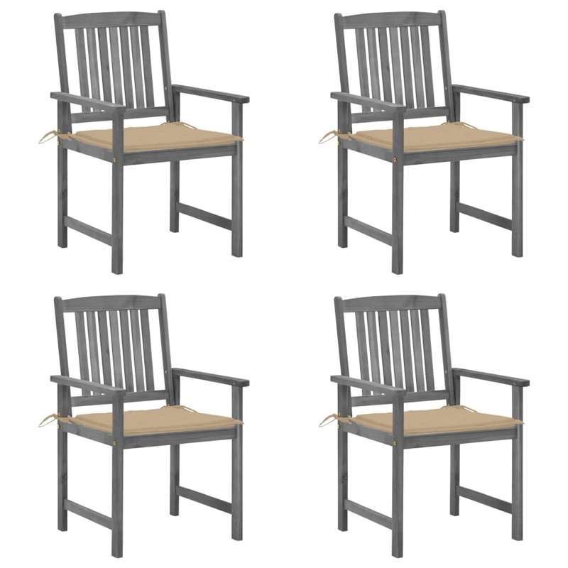 Chaise de patio en acacia avec coussin, gris, Beige