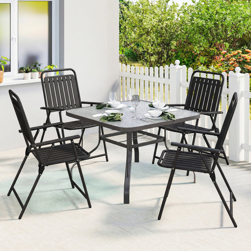 Outsunny Folding Garden Chairs Set of 4 with Plastic Seat and Back, Black