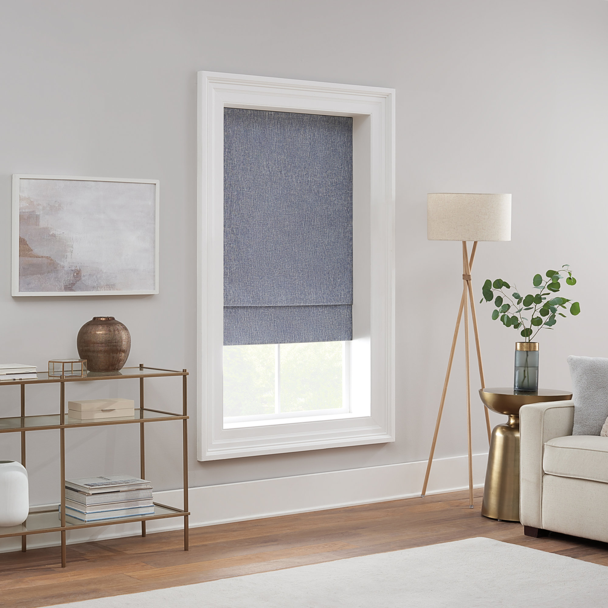 Eclipse Drew Blackout Roman Shade, 39"W x 64"L, Blue
