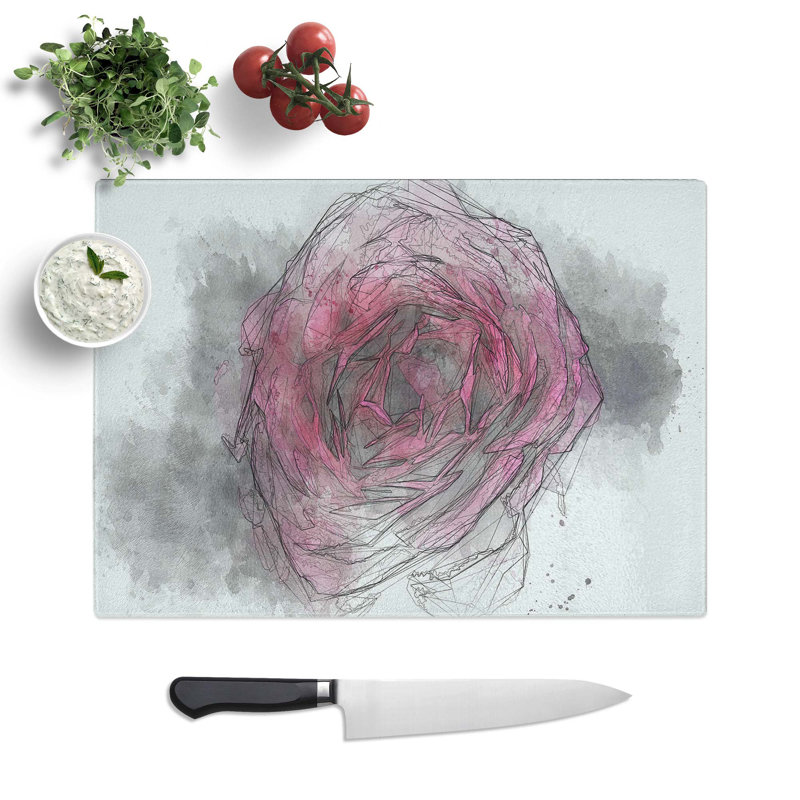 Glass Fuscia Pink Carnation in Abstract Chopping Board, 28.5 cm W x 20 cm L