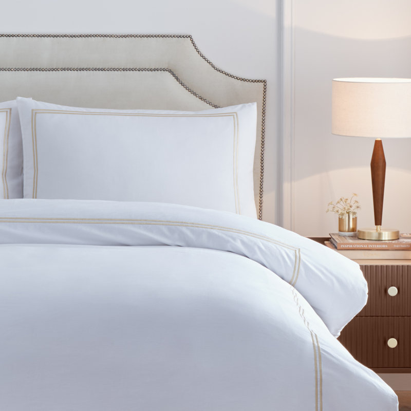 Elara Cotton Duvet Cover Set Set, Super King Duvet Cover + 2 Standard Pillowcases, Beige