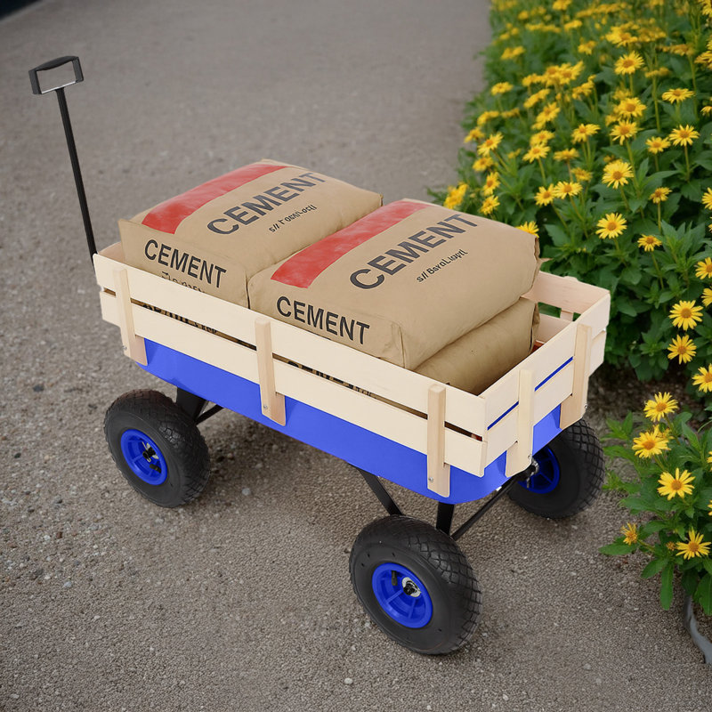 Chariot de jardin avec clôture et roues, Bleu