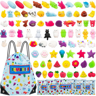 80 Pcs Cute Animal Squishies Kawaii Mochi Squeeze Squishy Party Filler Plastic Toy Bag