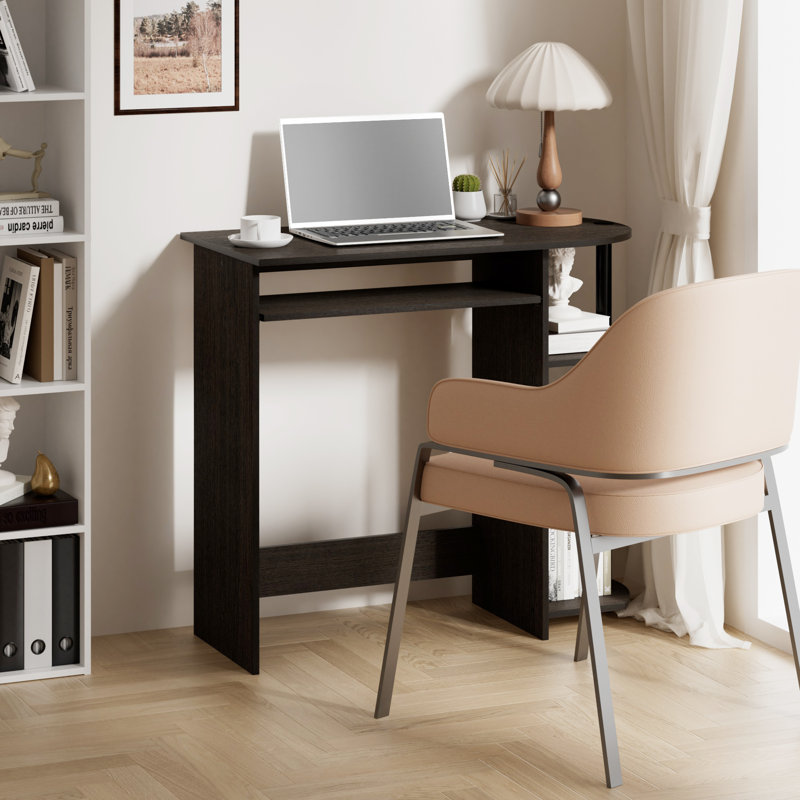 Table pour bureau à domicile avec plateau pour clavier et tablette latérale Simpliste, Brun foncé, noir
