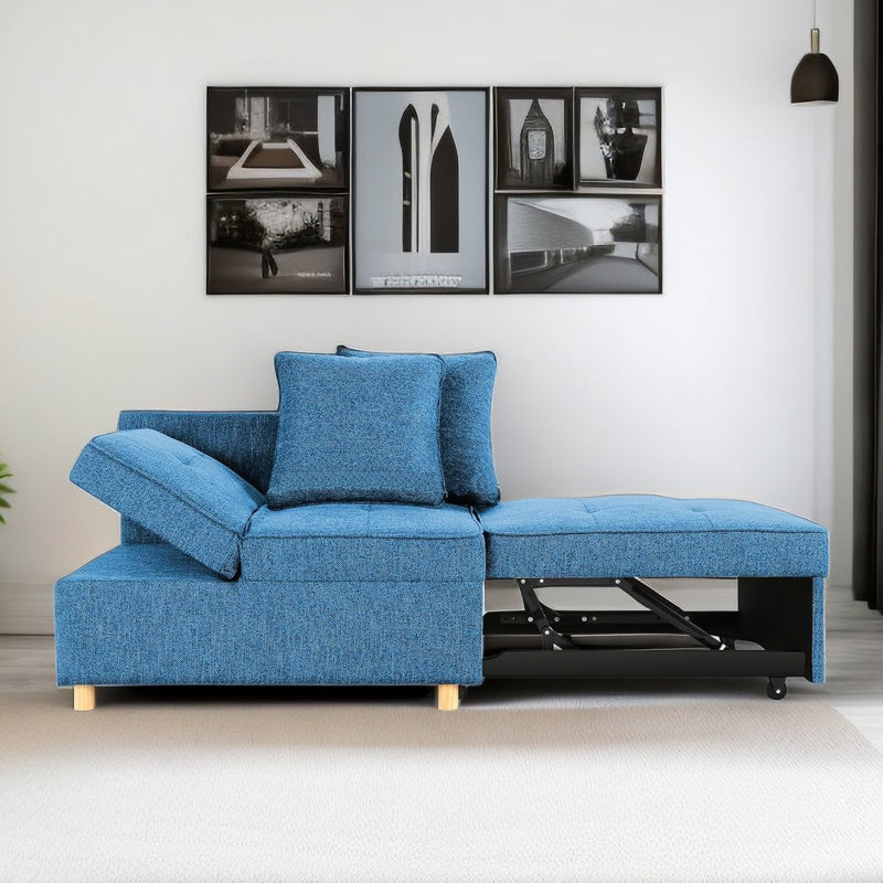 Acklen Upholstered 70.8'' Reclining Sleeper Sofa, Navy