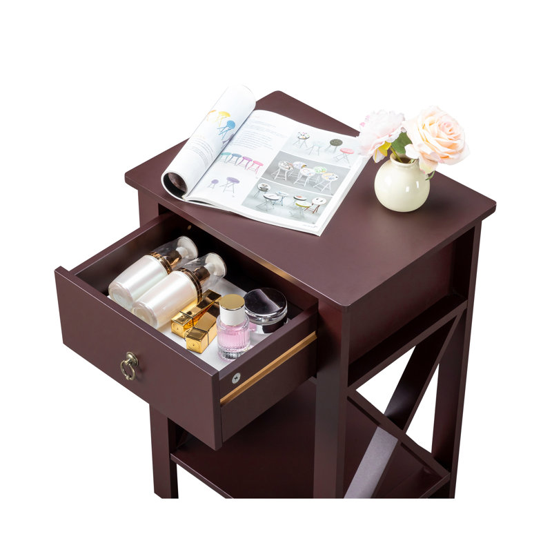 Side Crossed Drawer Nightstand (Set of 2), 2, Brown