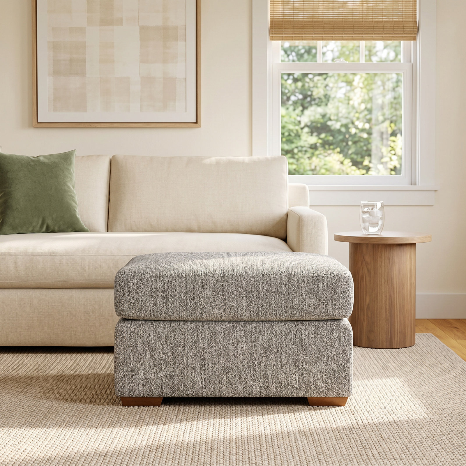 Upholstered Ottoman, Gray Polypropylene/Olefin