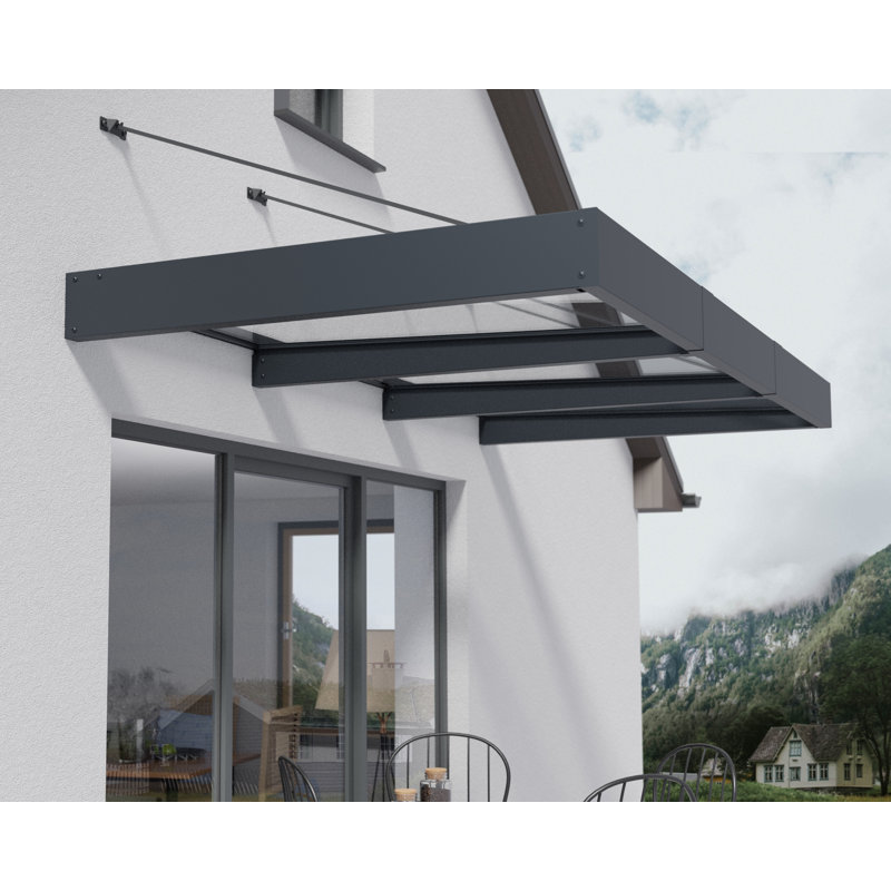 Palram - Canopia Sophia XL 19' W x 4' 7" D Acrylic Galvanized Steel Stationary Door and Window Awning Gray/Clear, Gray/Clear