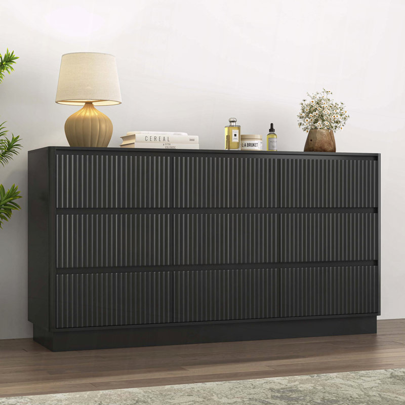 Grande commode à 9 tiroirs avec rangement moderne en bois facile à assembler, Noir