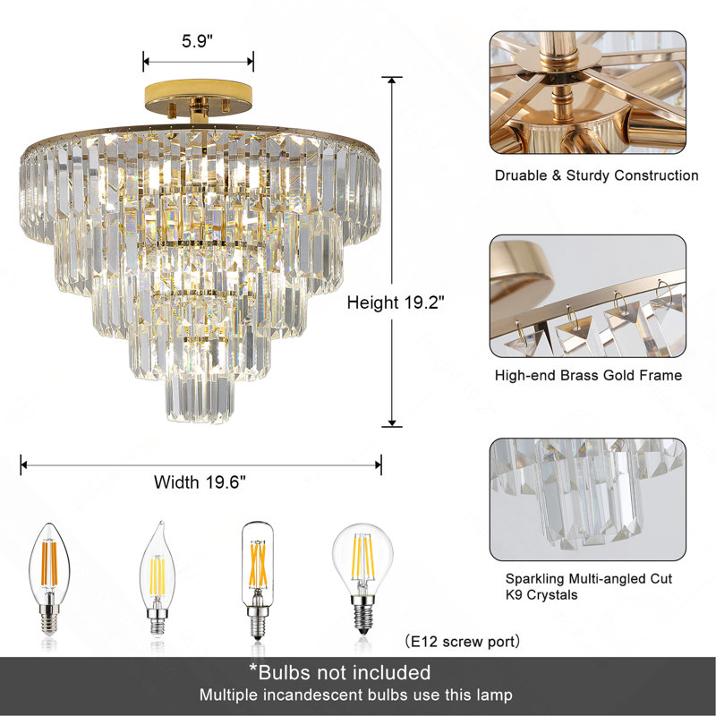 Lustres en cristal doré, 5 lumières, Doré