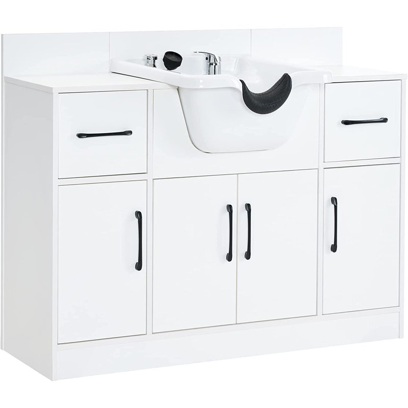 Cannin 45.3" L x 13" W Shampoo Sink with Storage Drawer and Cabinet, Backwash Sink with Faucet Sprayer, White