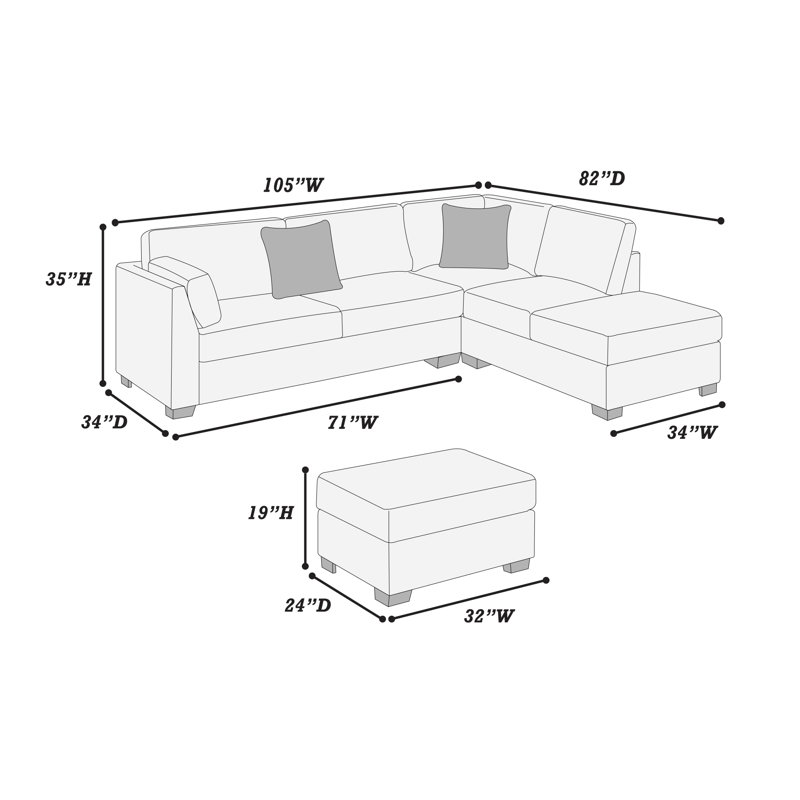 Ensemble modulaire réversible 3 pièces avec repose-pieds Abishage, Beige