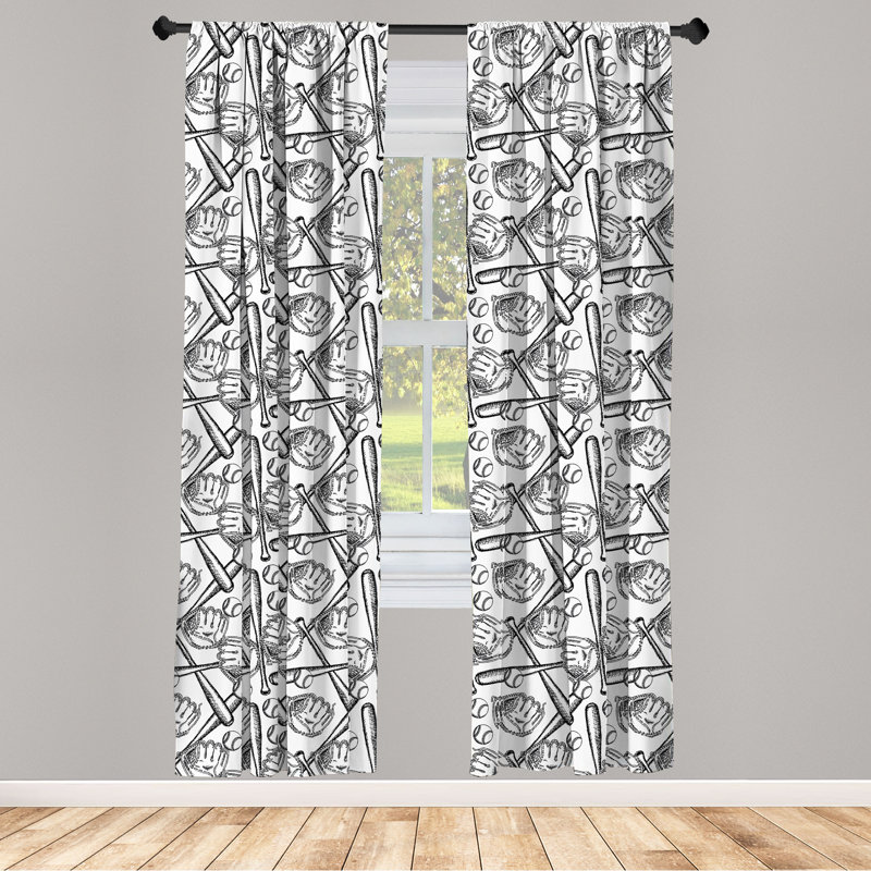 Baseball Semi-Sheer Rod Pocket Single Curtain Panel, 28" x 84"