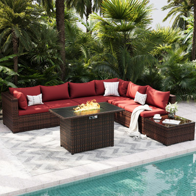 Benboe Wicker 6 - Person Patio Conversation Set with Cushions