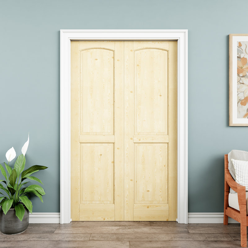 Porte intérieure double en bois de pin 48 po x 80 po à 2 compartiments, bois de pin naturel, peint et imperméable, comme portes de buanderie, portes de placard, portes de pièce