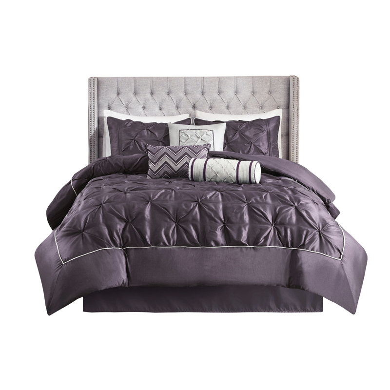 Édredon pour très grand lit 7 pièces - literie élégante couleur prune avec taies décoratives assorties, coussins décoratifs, jupe de lit magnifique garniture lavable à la machine