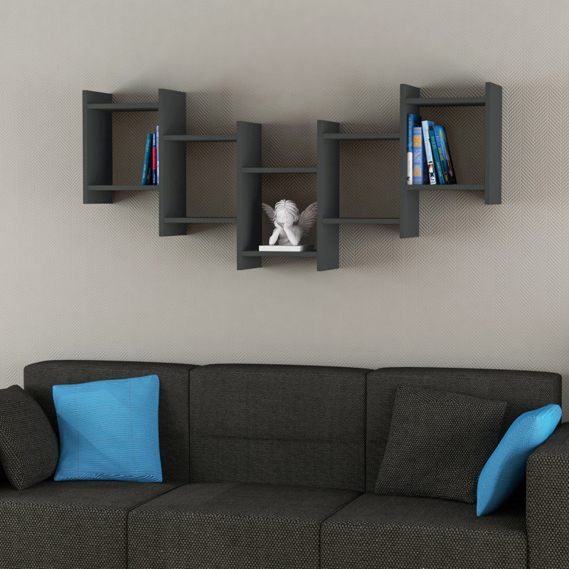 Dillow 10 Piece Floating Shelf Modern Wall-Mounted Storage and Display, Anthracite