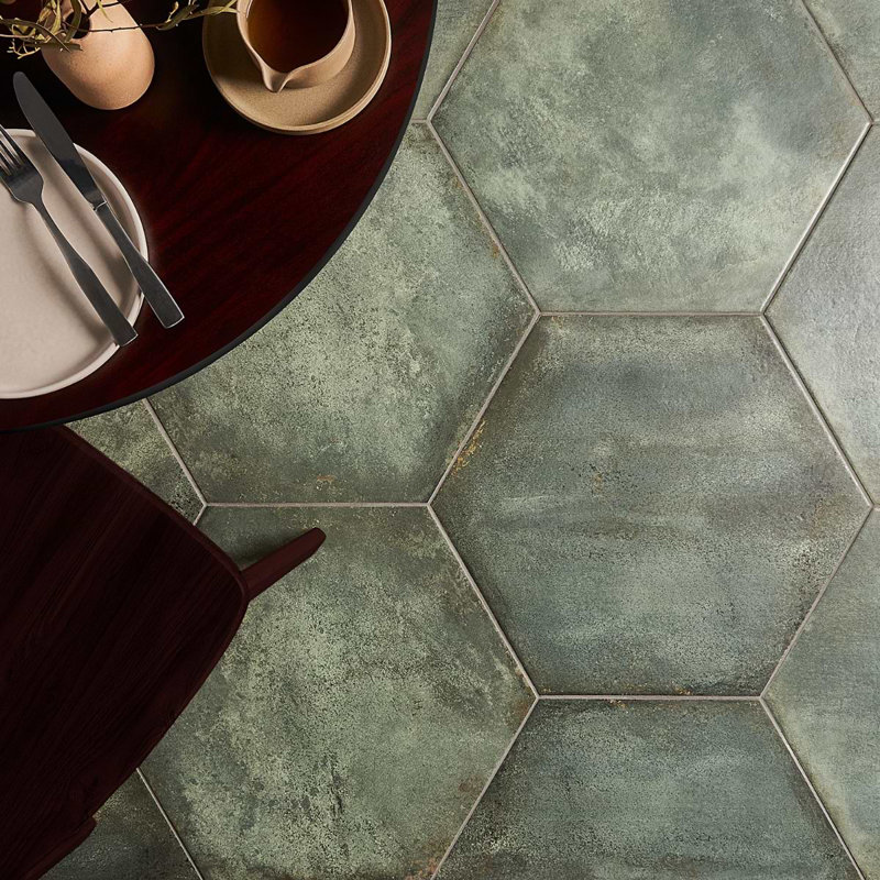 Angela Harris Flatiron 20" Large Hexagon Matte Porcelain Tile, Aquamarine