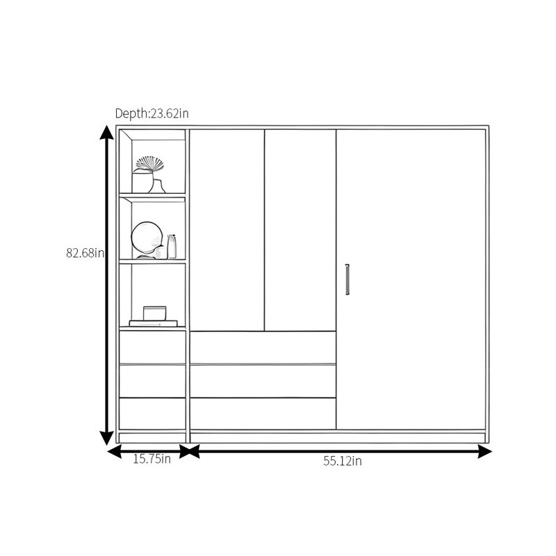 Simple Walnut Color Closet, 83" H x 71" W x 24" D
