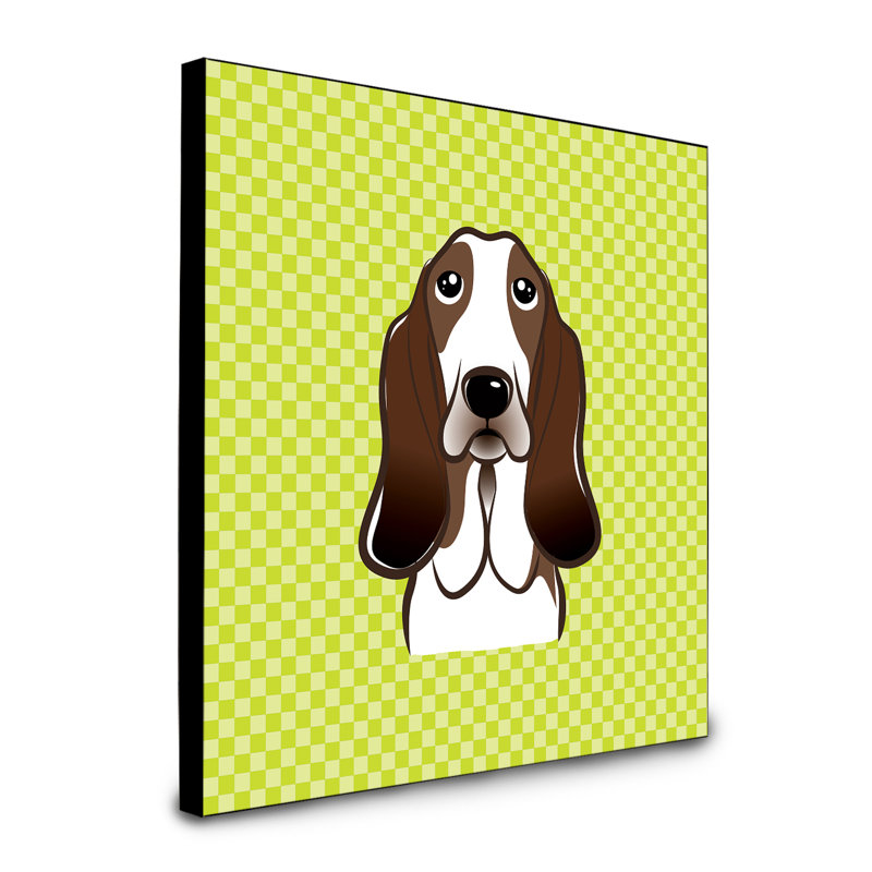 Panneau mural d’art Dungorbery, Vert, Basset hound brun foncé
