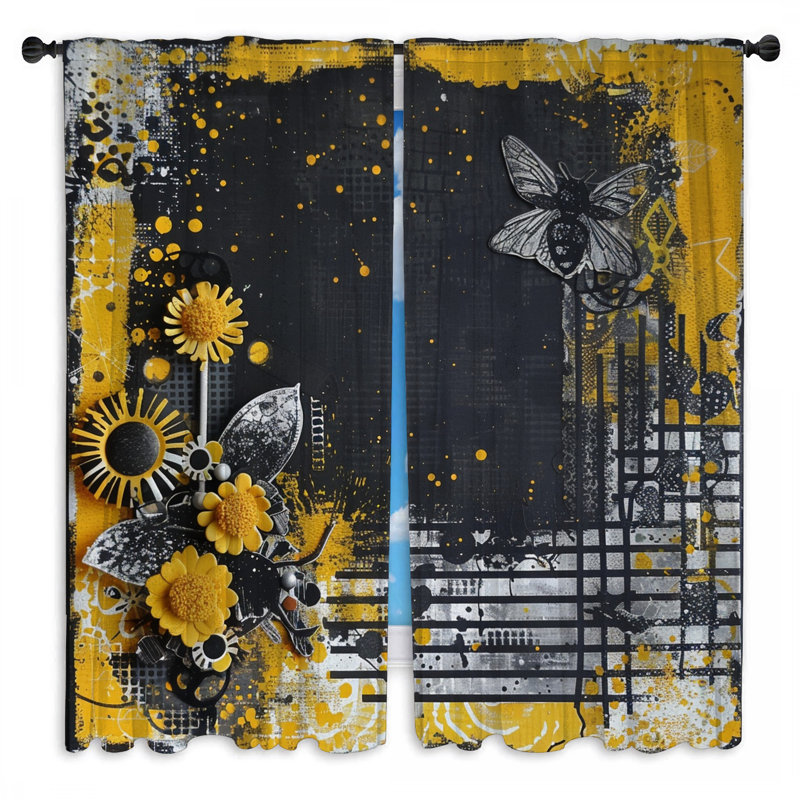 Insects Window Curtains  Art Sheer & Room Darkening - 2 Panels, Sheer, 20in x 50in - 2 panels