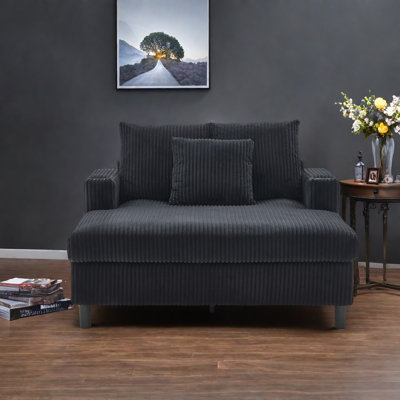 Modern Corduroy Oversized Recliner Sofa With Deep Seat, 3 Pillows, USB Charging, RGB LED Light Strip, Cup Holder, Side Pocket - Suitable For Living Room And Bedroom