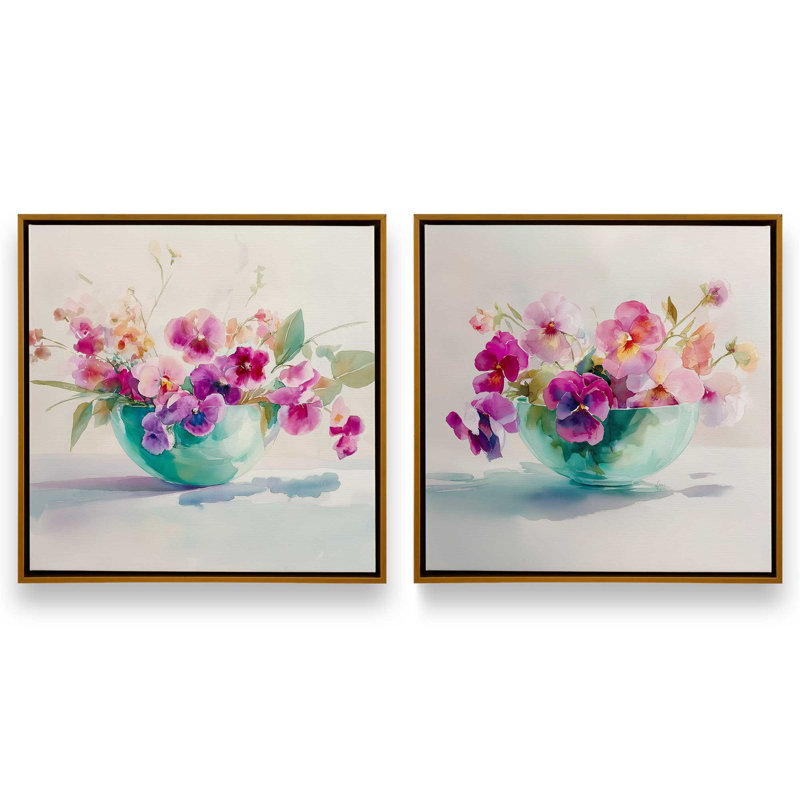 «Blossoms in Glass», ensemble de 2 impressions, 12 po x 12 po, Cadre flottant doré poli
