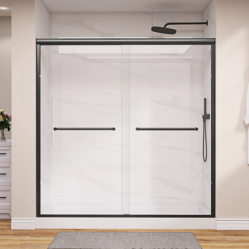 68 To 72 In. W X 72 In. H Semi-Frameless Double Sliding Shower Door In Matte Black Bypass Frame Alcove Shower Door With 1/4 In (6MM) Tempered Clear Glass