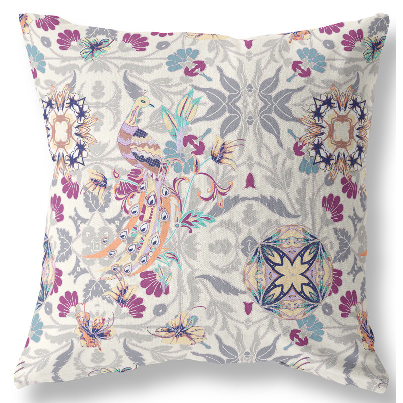 Amaretto Reversible Throw Pillow, 26"x26", Off White/Gray