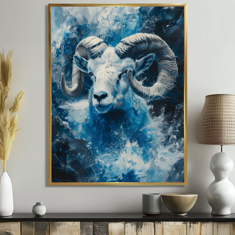 Blanc, bleu, astrologie, ascension du Capricorne - Astronomie, art mural du Capricorne, salon, Cadre flottant doré