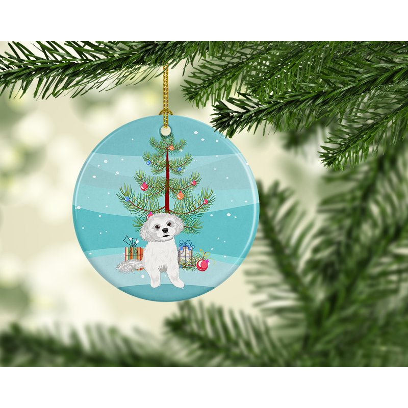 Ornement de Noël en céramique Shih-Tzu, Shih-Tzu argent et blanc # 1