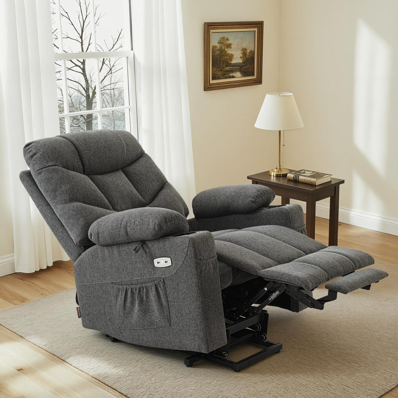Power Recliner Lift Chair with Extended Footrest with USB & Type-C Charging, Fabric, Dark Gray