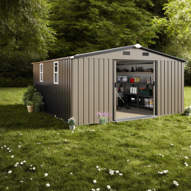 Durable Metal Sheds With Sunlit Windows, Modern Backyard Storage Solution