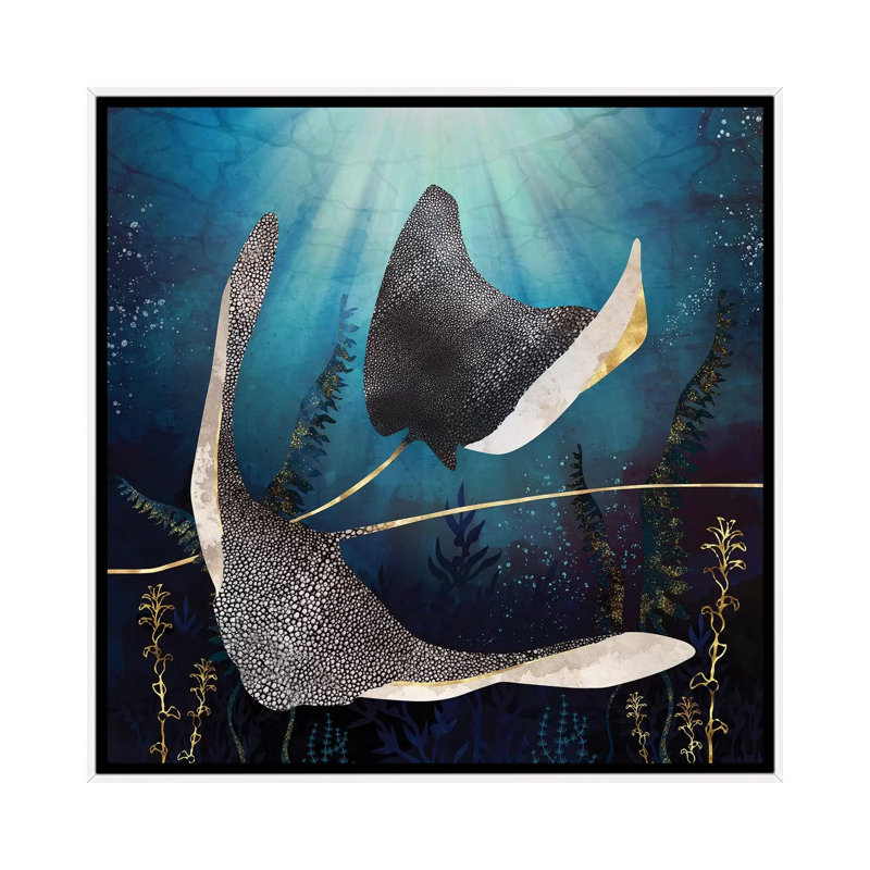 Stingray métallique - impression, H 26 po x l 26 po x P 1,5 po, Pas de tapis, White Framed