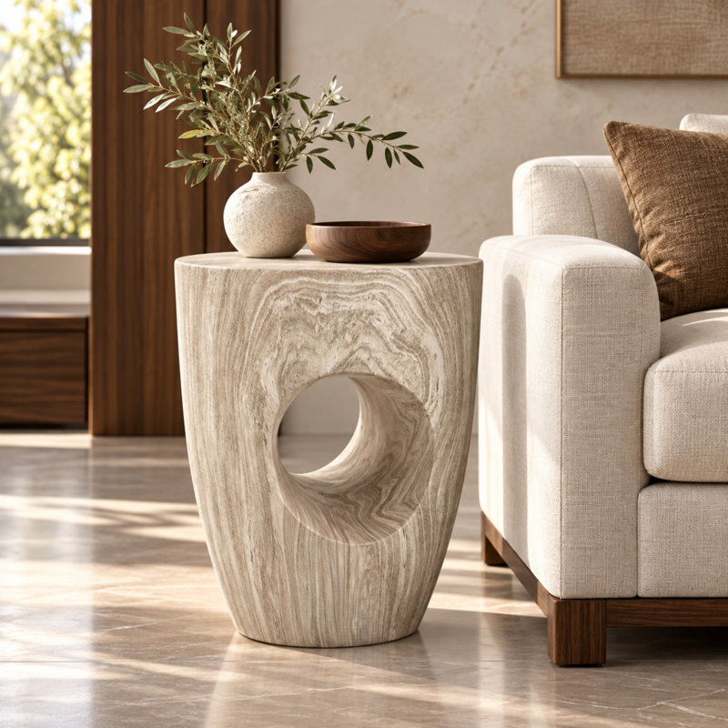 Table d'appoint ronde MGO pour intérieur/extérieur avec découpe sculpturale