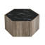 Table basse hexagonale rustique rétro en bois, avec 2 tiroirs cachés, dessus en marbre noir texturé, finition chêne brun clair - pour le salon et la réception-376819833-376819839