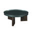 Table basse de style vintage avec plateau noir-vert brillant et pieds en placage chêne blanc