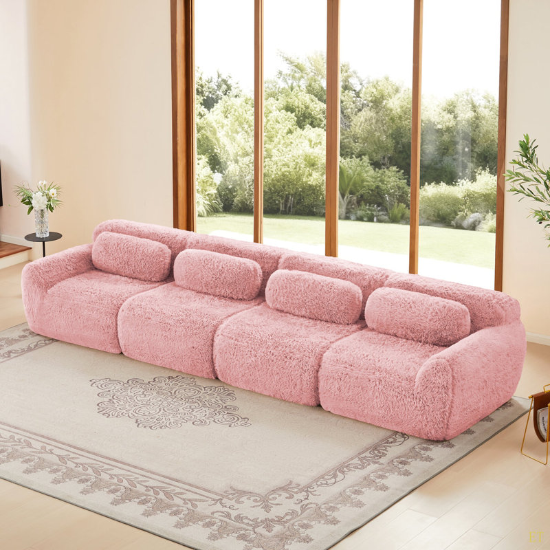 Tissu moelleux doux et moelleux de 149 po, canapé désossé de 32 po, conception ergonomique en éponge haute densité 32D, emballage sous vide à compression complète, raccordement à boucle libre pour chambre à coucher, bureau, cinéma maison