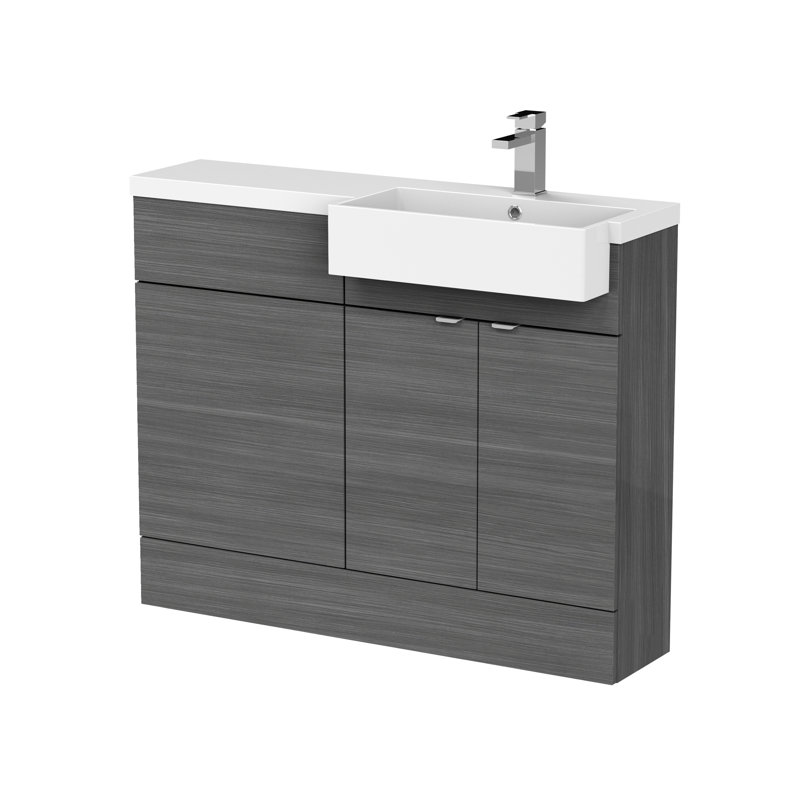 Fusion 1100mm Single Bathroom Vanity with Integrated Polymarble Basin, Anthracite Woodgrain