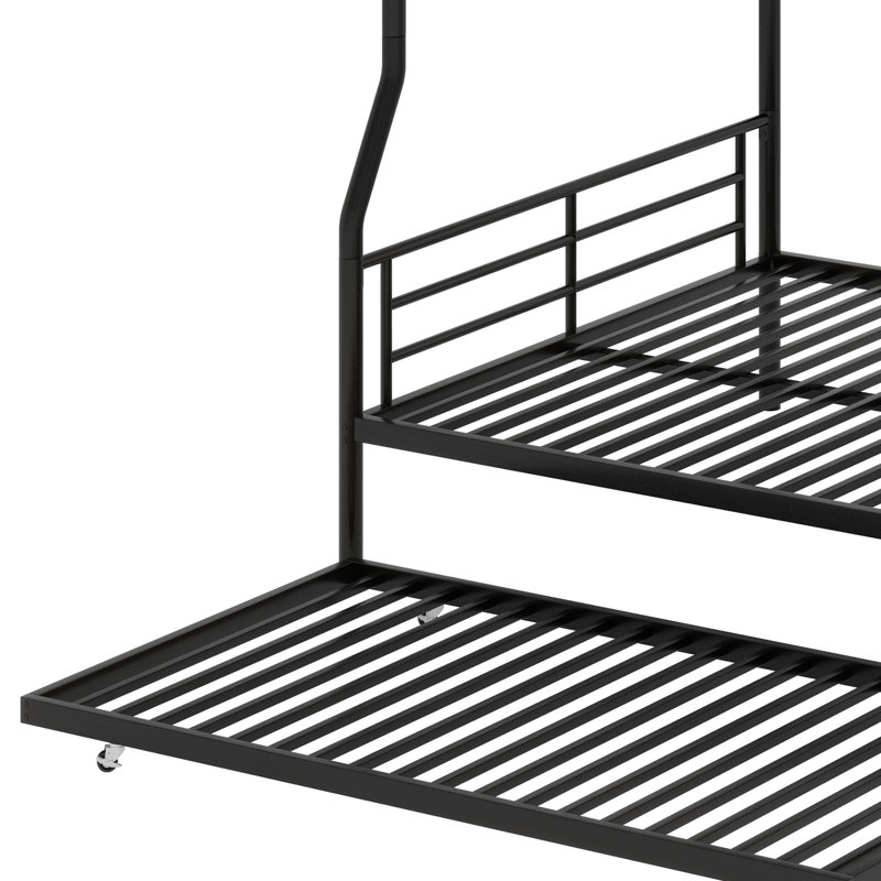 Metal Bunk Bed With Trundle, Black
