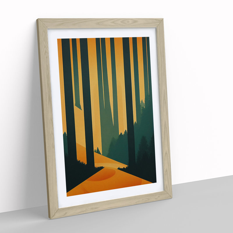 Block Print Forest Abstract No.2 - Wall Art, 48cm H x 36cm W, Oak Framed, White